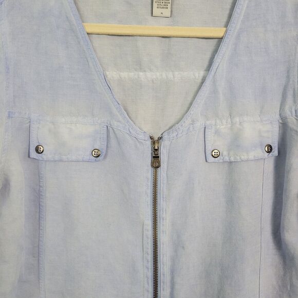 SOFT SURROUNDINGS Blue 36546 Linen Blend Long Sleeve Zip Top SIZE PETITE LARGE - Picture 7 of 14